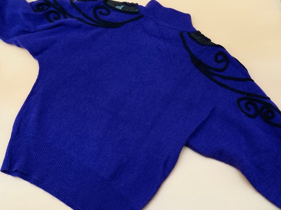 Vintage Purple Lambswool Angora Sweater with Blac… - image 6
