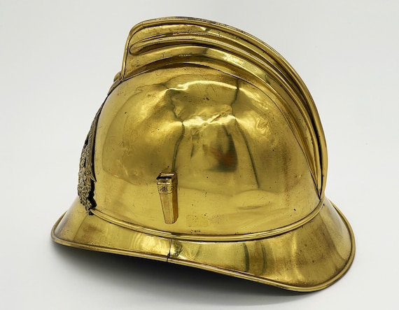 Antique French Fireman's Helmet-Brass Vintage Met… - image 3