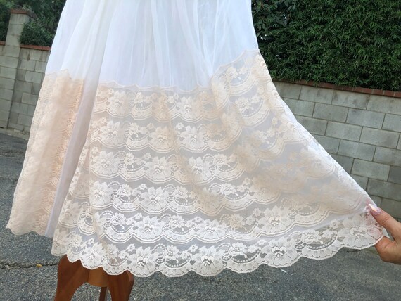 Vintage White & Peach lace Nightgown Maxi Dress - image 3