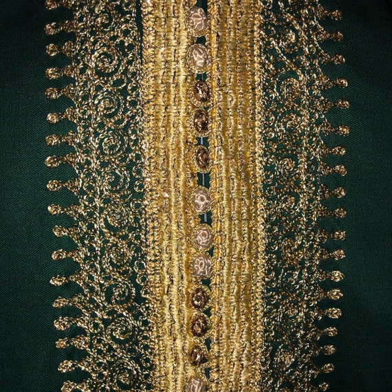 Vintage Emerald Green & Gold Embroidered Kaftan G… - image 5