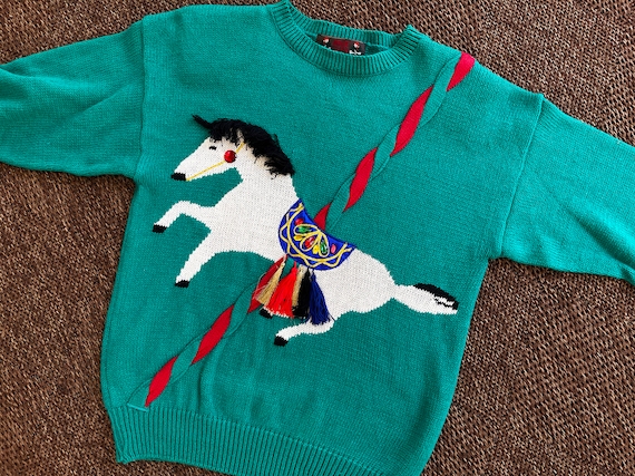 Vintage Novelty Carousel Pony Sweater // Retro Ho… - image 1