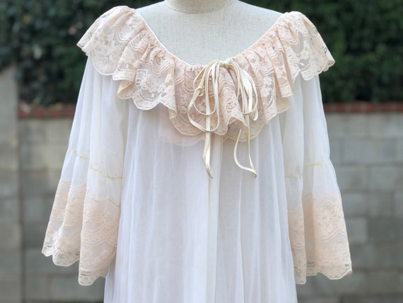 Vintage White & Peach lace Nightgown Maxi Dress - image 9