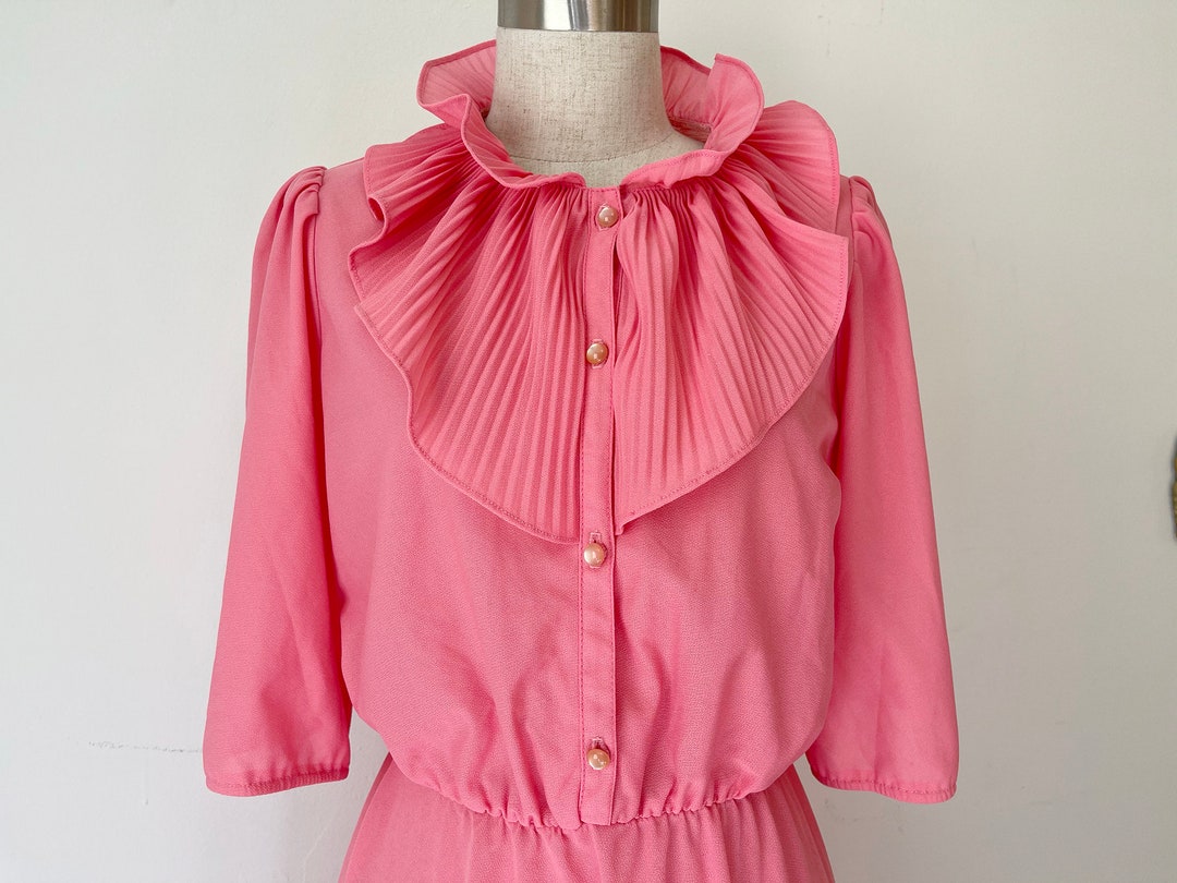 Vintage Pink Ruffled Jabot Collar Dress Etsy