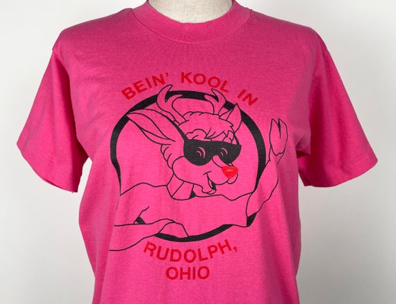 Vintage 80s Pink Rudolph Ohio t-shirt // Single S… - image 2