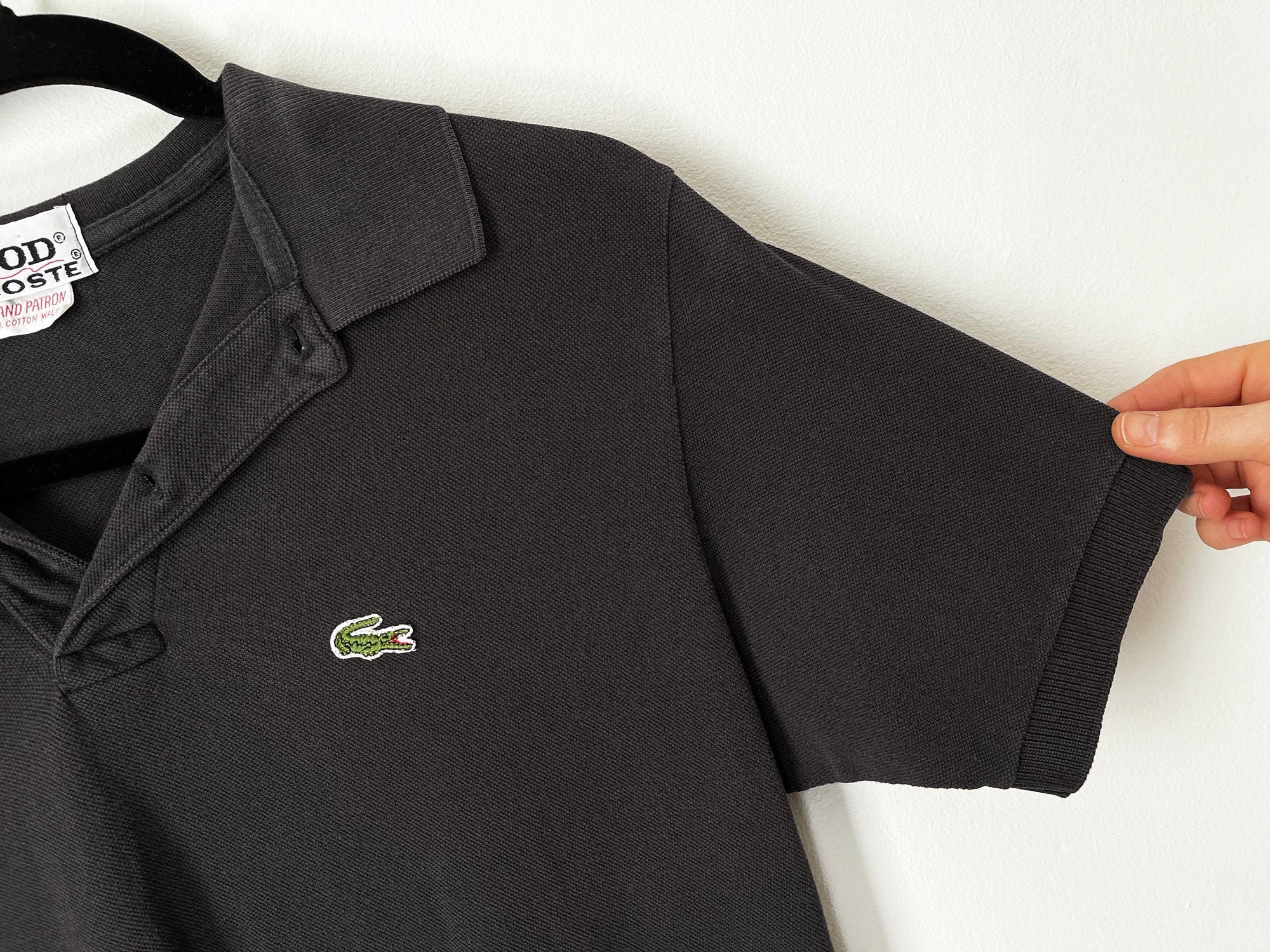 Vintage Faded Black IZOD Lacoste 60s Polo Shirt Retro 1960s Grand Patron 100 Cotton