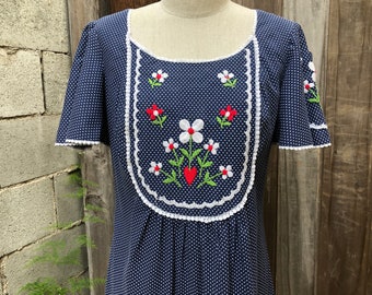 Vintage Embroidered Floral Boho Prairie Dress