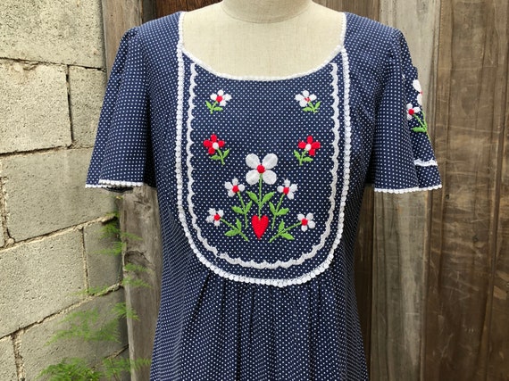 Vintage Embroidered Floral Boho Prairie Dress