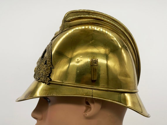 Antique French Fireman's Helmet-Brass Vintage Met… - image 4
