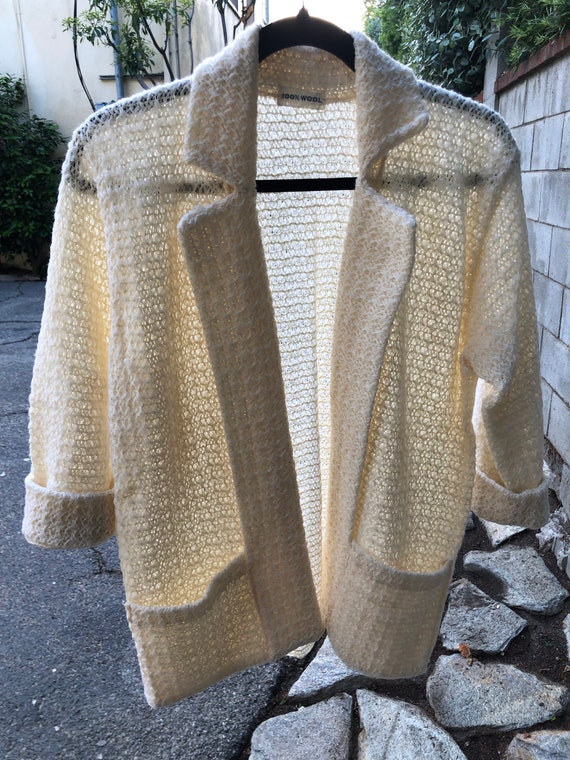 Vintage 1940s Cream Knit woven wool coat - image 4