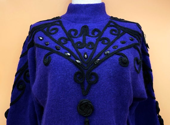 Vintage Purple Lambswool Angora Sweater with Blac… - image 2