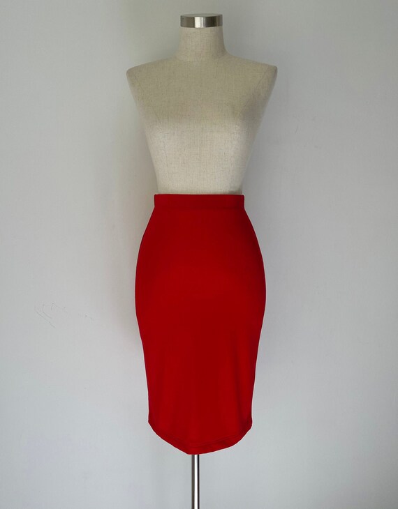 Vintage Slinky Red Body-Con Mini Skirt // Retro 90