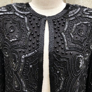Black Sequin Silk Vintage Jacket image 2