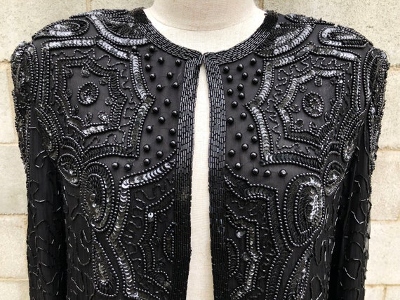 Black Sequin Silk Vintage Jacket - image 2