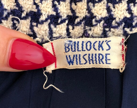 Vintage 1950s Bullocks Wilshire Navy & White Wool… - image 8