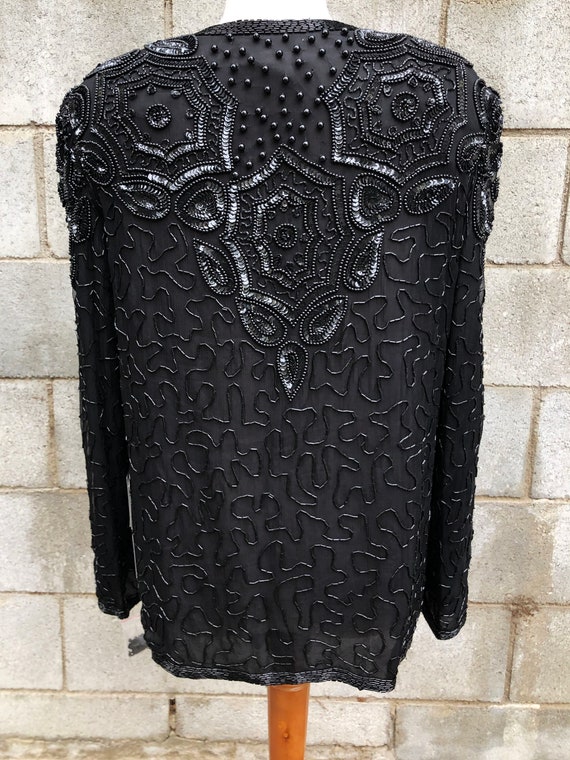 Black Sequin Silk Vintage Jacket - image 4