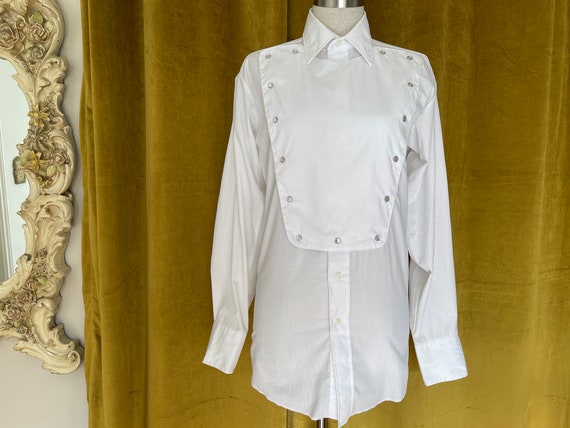 Vintage Western Panhandle Slim White Bib-Snap Shir
