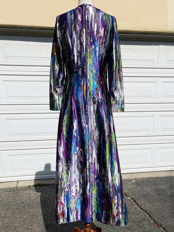 Vintage 1970s psychedelic Maxi Dress Liquid Abstr… - image 2