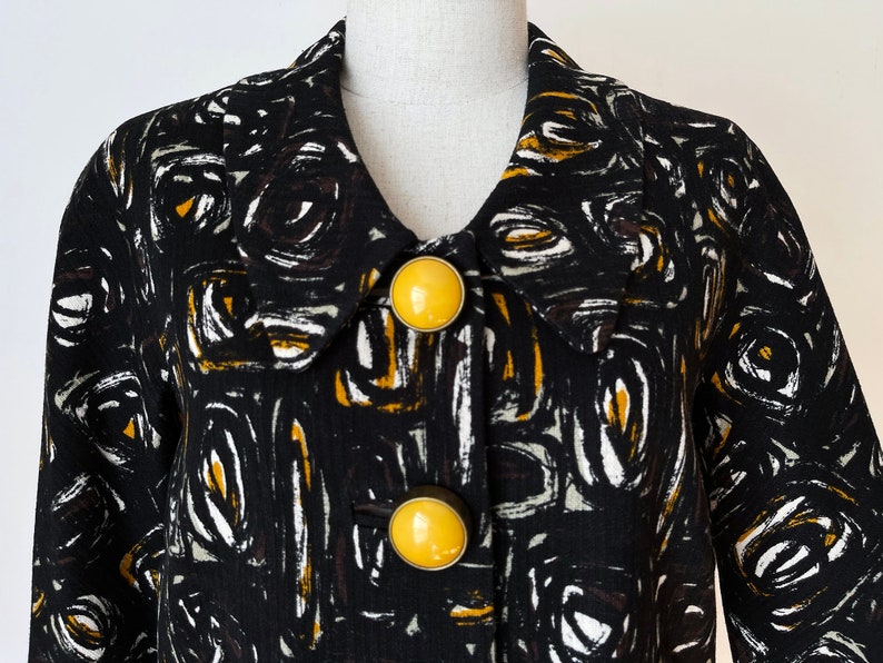 Vintage 60s Black /& Yellow Cropped Jacket 1960s Retro Buttons Elliott Lauren
