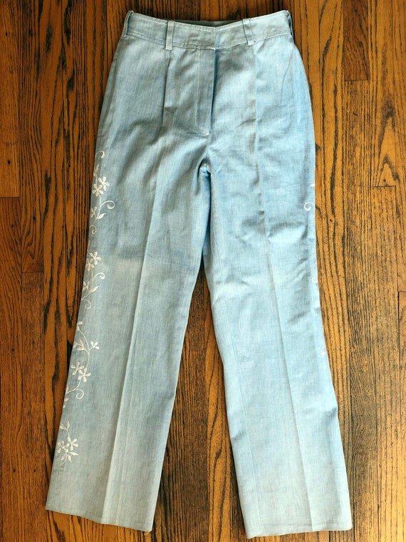 Vintage 1970s Denim Jacket & Pants Set With White Flo… Gem