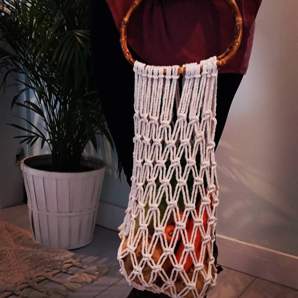 Macrame eco shopper bag with bamboo handles
