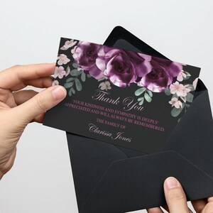 Carte de remerciement en violet noir, pour un souvenir affectueux, carte de remerciement de sympathie, bricolage commémoratif, décoration funéraire 0050