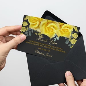 Carte de remerciement avec fleurs jaunes, pour un souvenir affectueux, carte de remerciement, sympathie, bricolage commémoratif, décoration de funérailles 0057