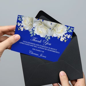 Carte de remerciement en bleu roi, pour un souvenir affectueux, carte de remerciement, sympathie, bricolage commémoratif, décoration de funérailles 0089