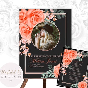 Peach / Orange Flowers Funeral Welcome Sign Template and Keepsake, In Loving Memory, Celebration of Life, Funeral Decor 0070