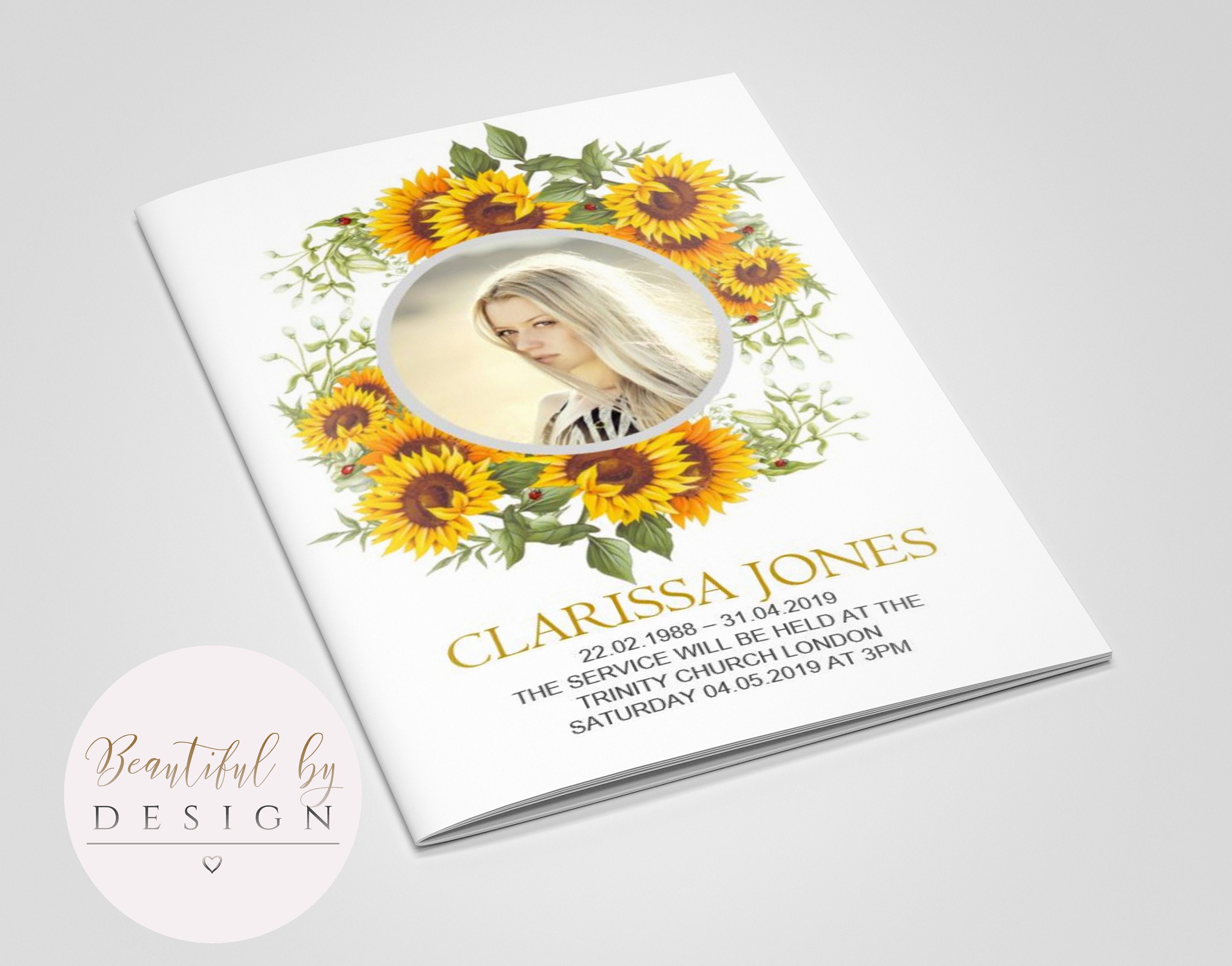 8 Page Sunflower Funeral Program Template, Celebration of Life, Obituary Template, In Loving Memory, Memorial Program, Funeral Design 001