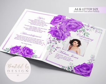 4 Page Lilac Flowers Funeral Program Template, Celebration of Life, Obituary Template, Memorial Program, Editable Template 0056