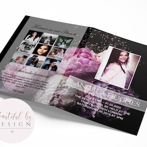 4 Page Peonies Funeral Program Template, Celebration of Life, Obituary Template, Memorial Program, Funeral Design, Memorial Service 0035