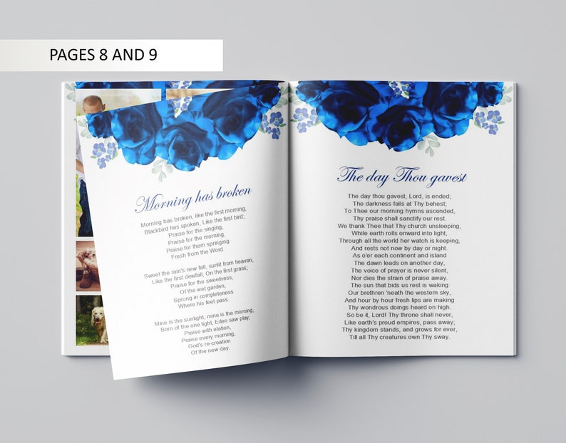 16 Page Blue Flower Funeral Program Template Celebration of Etsy