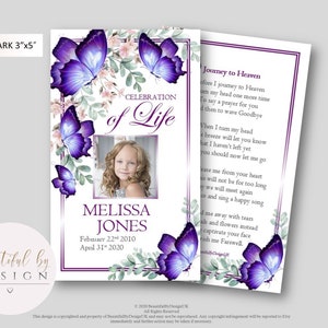 Blue Butterfly Funeral Prayer Card/Bookmark with photo, In Loving Memory, Sympathy Prayer Card Card, Memorial DIY, Funeral Decor Ideas 0061