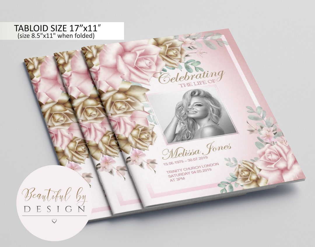 Rose Gold Program 8 Page Gold and Rose Gold Funeral Program Template in Tabloid Size 11 ...