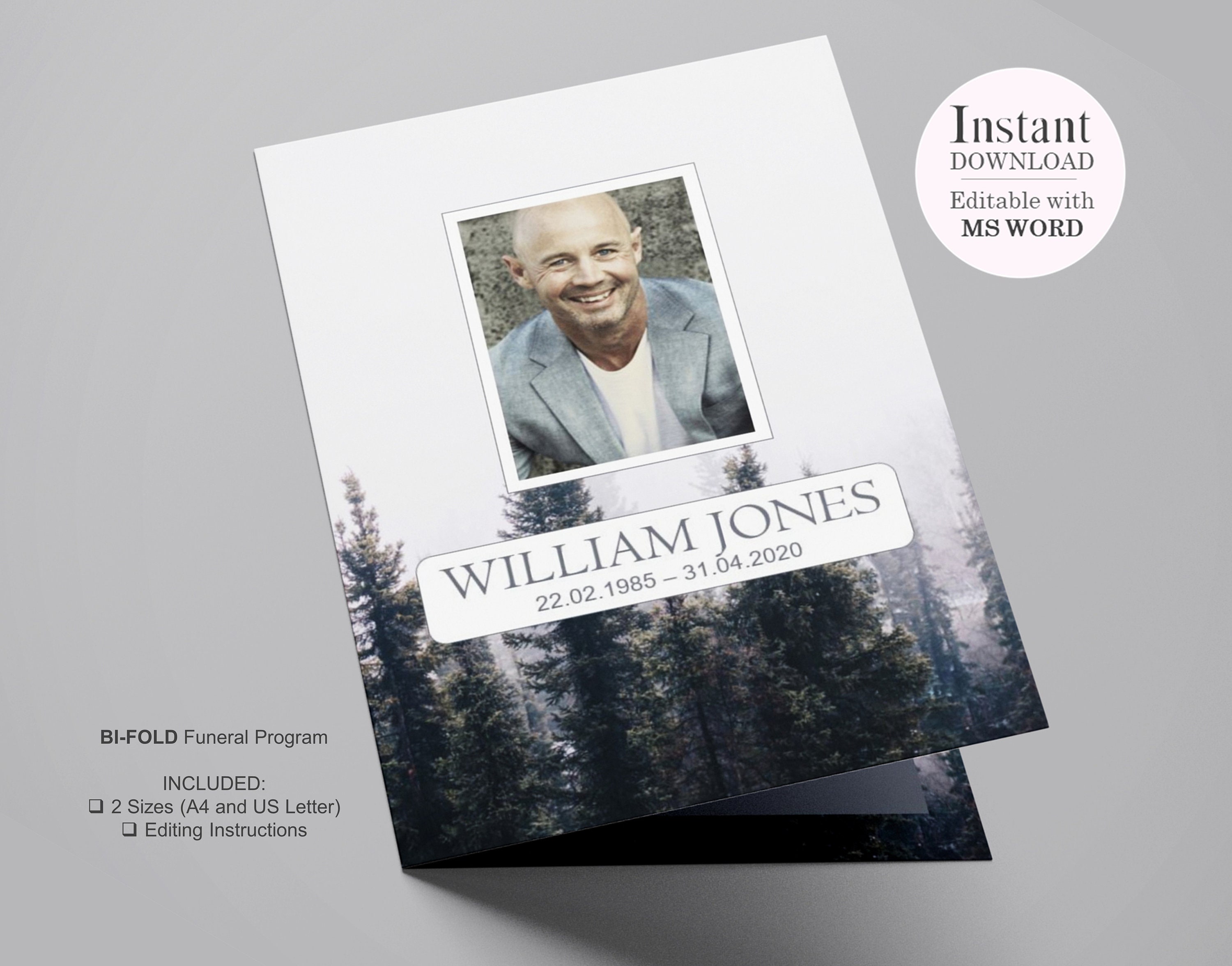 4 Page Tree Funeral Program Template Memorial Program Etsy UK