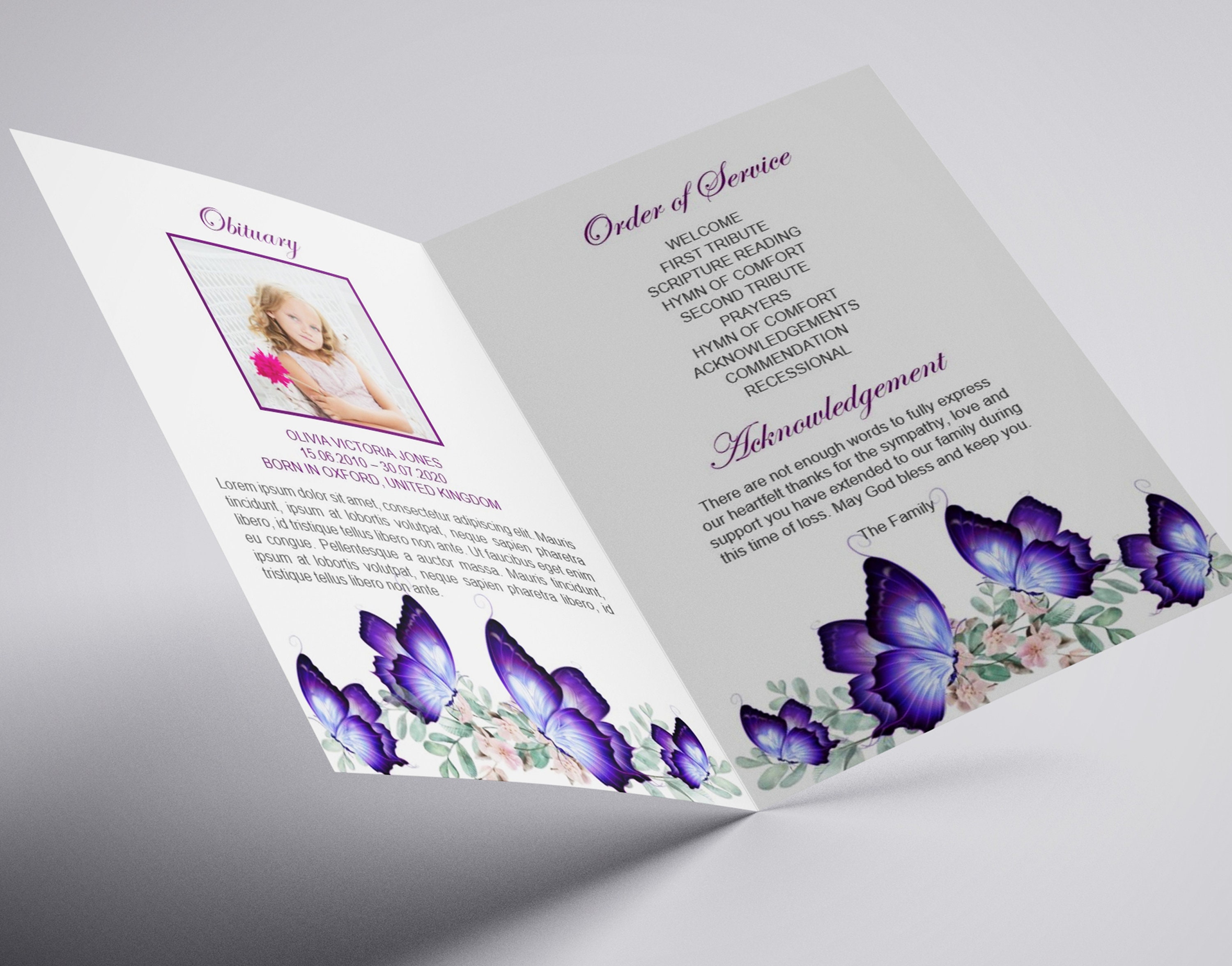 4 Page Blue Butterflies Funeral Program Template for Children Etsy