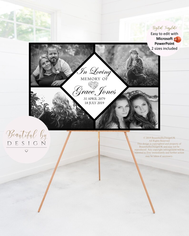 Memorial Photo Collage Template Large Memorial Sign Funeral Etsy