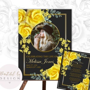 Funeral Welcome Sign Template and Keepsake, Yellow Gold on Dark Background In Loving Memory, Celebration of Life, Funeral Decor 0057