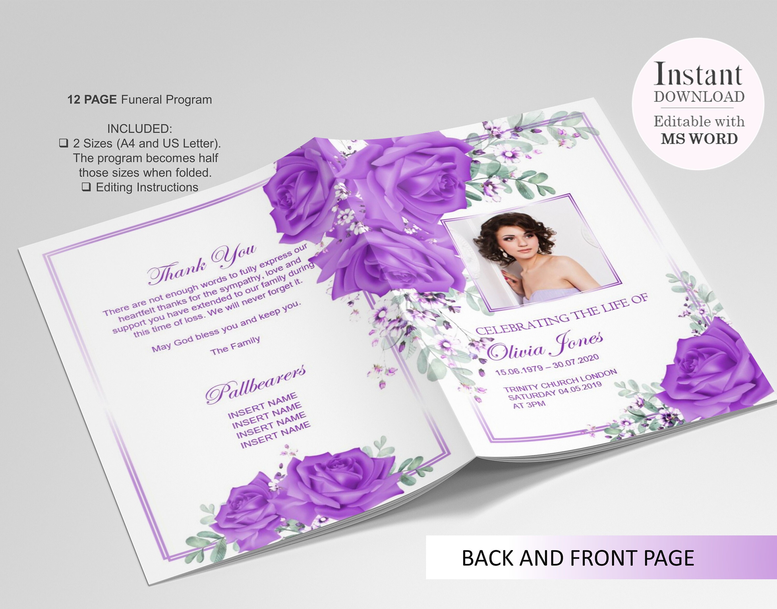 12 Page Lilac Flowers Funeral Program Template Celebration of Etsy