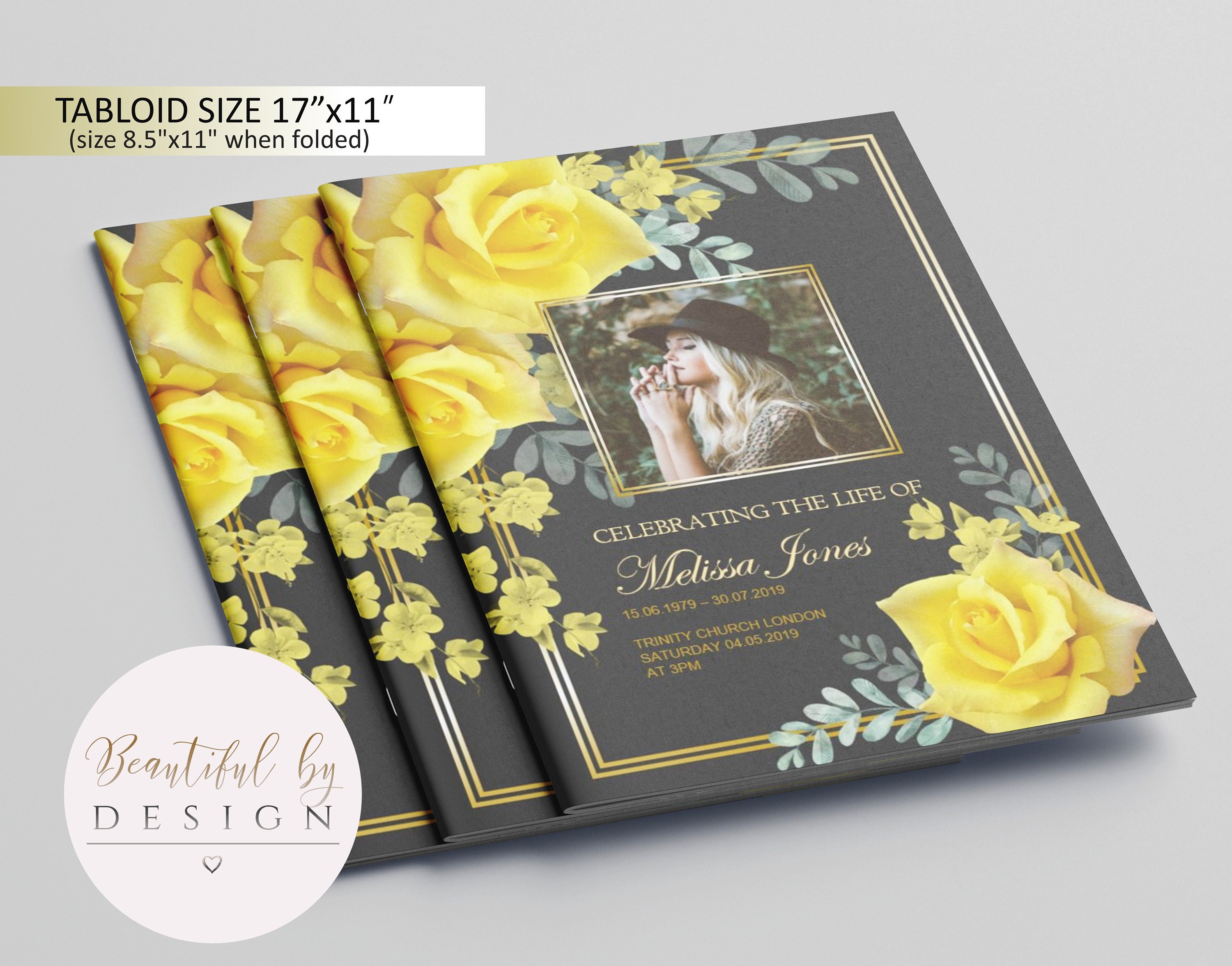 8 Page Yellow Flower Funeral Program Template in Tabloid size Etsy