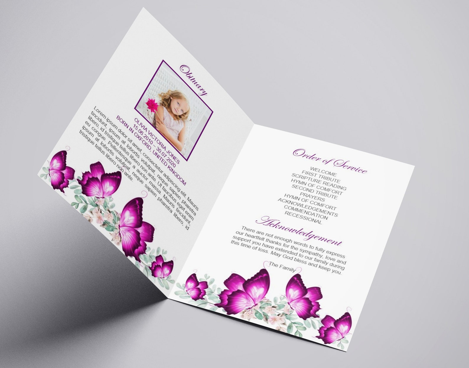 4 Page Butterflies Funeral Program Template for Children Etsy