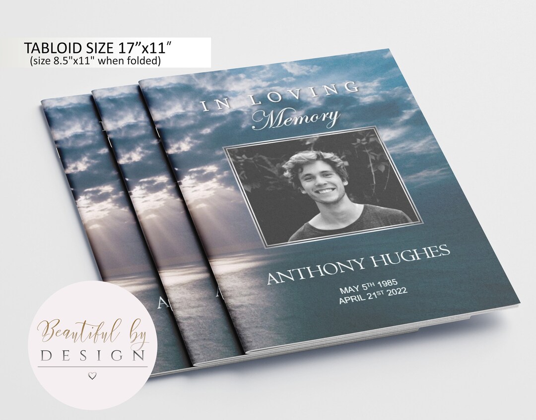 8 Page Sunset Over Sea Funeral Program Template for Men, Celebration of ...