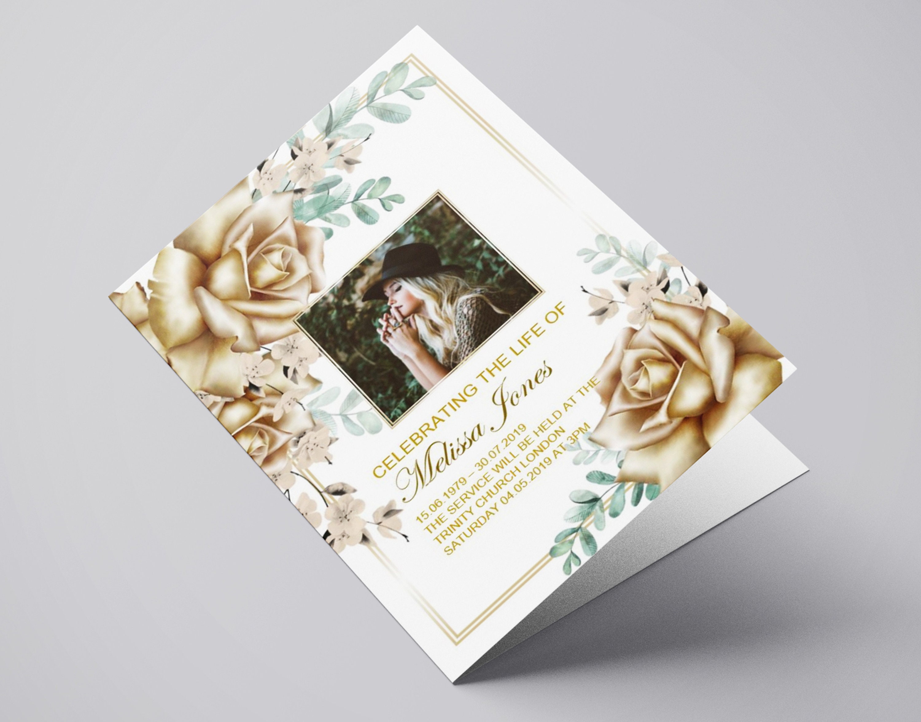 4 Page Gold Flowers Funeral Program Template Celebration of Etsy