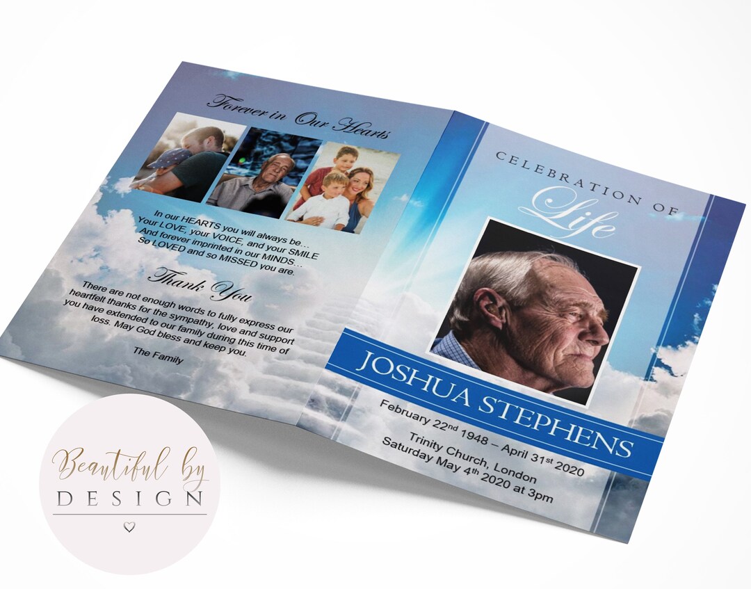 Staircase to Heaven Funeral Program Template, Memorial Program Template ...