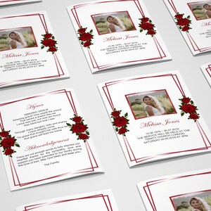 8 Page Red Roses Funeral Program Template, Celebration of Life, Obituary Template, Memorial ...