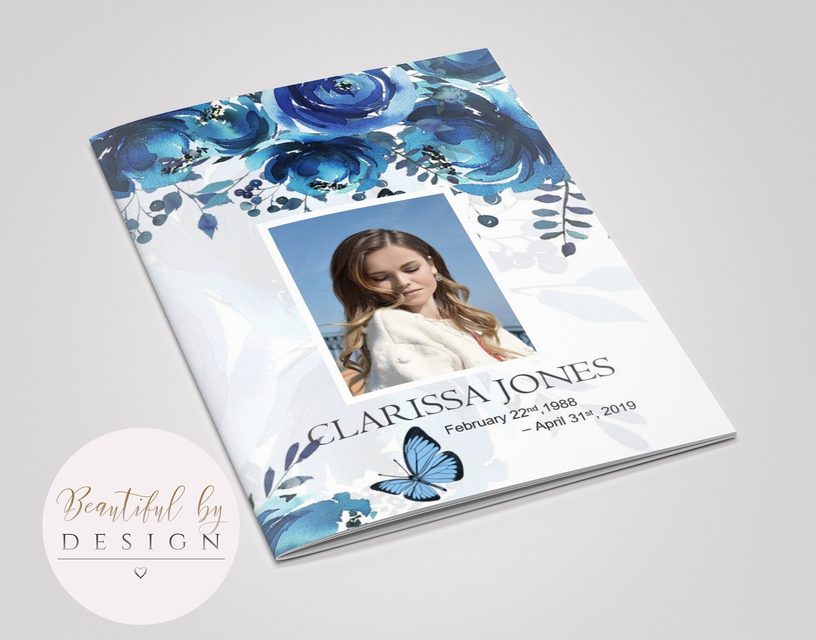 8 Page Blue Flowers Funeral Program Template Celebration of Etsy