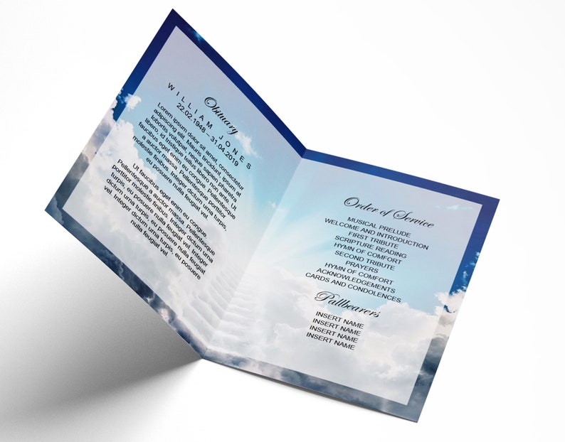 Staircase to Heaven Funeral Program Template, Memorial Program Template ...