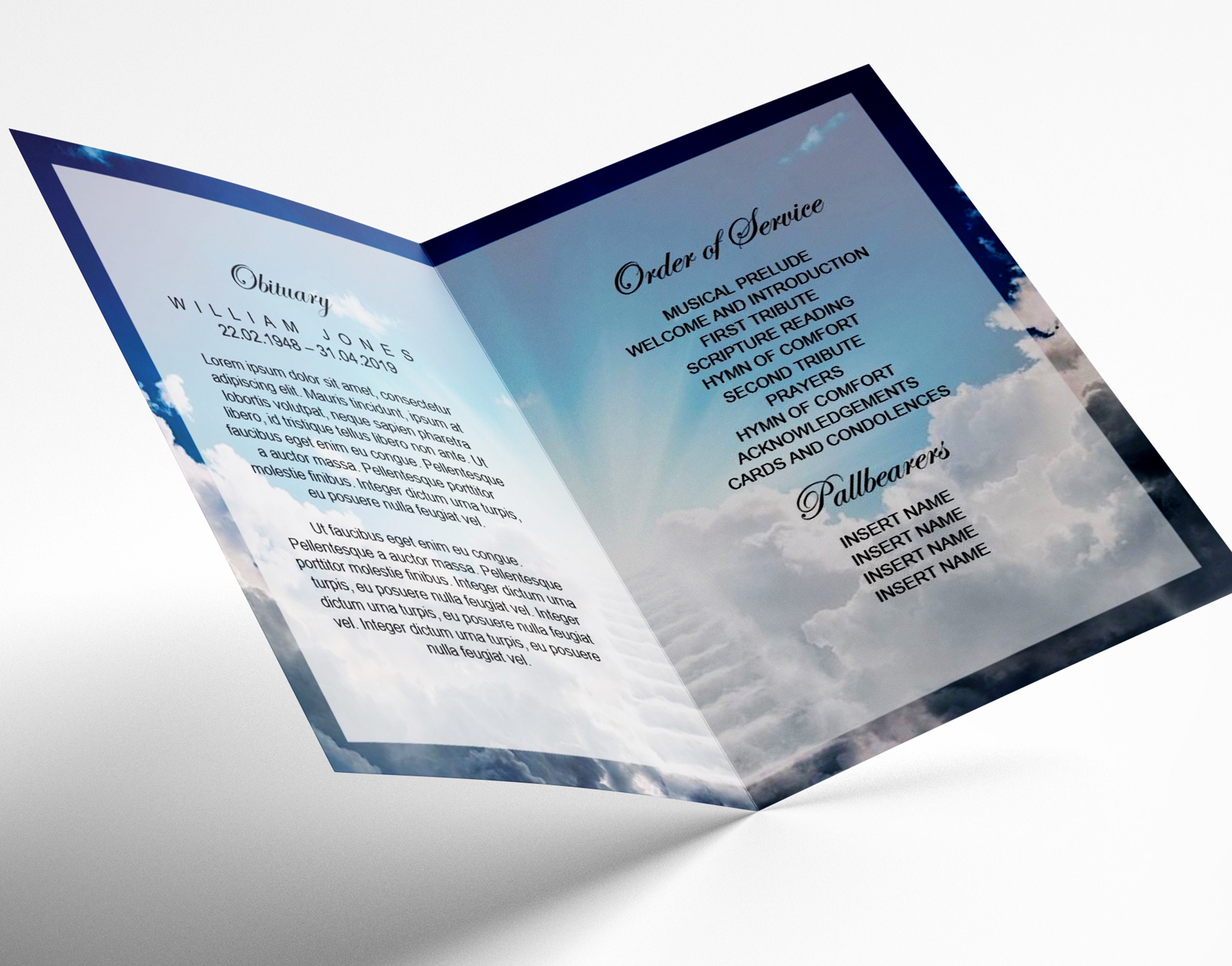 Staircase to Heaven Funeral Program Template, Memorial Program Template ...