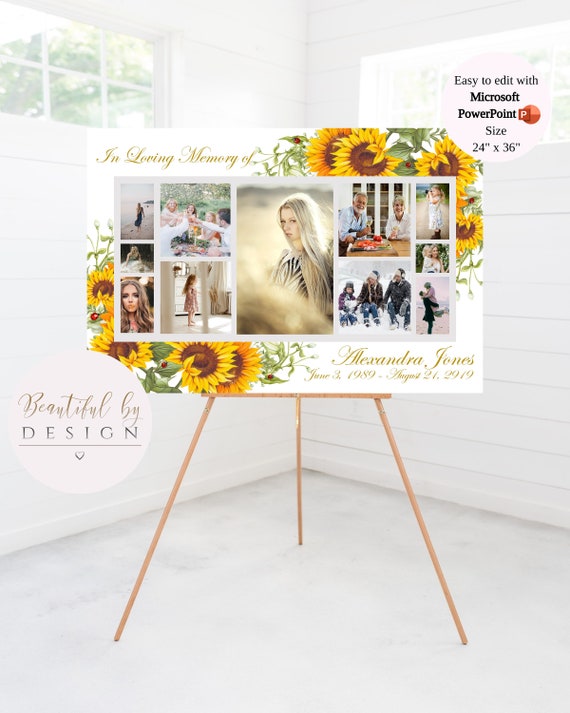 Collage Template for 26 Photos. Funeral Poster Board. in Loving