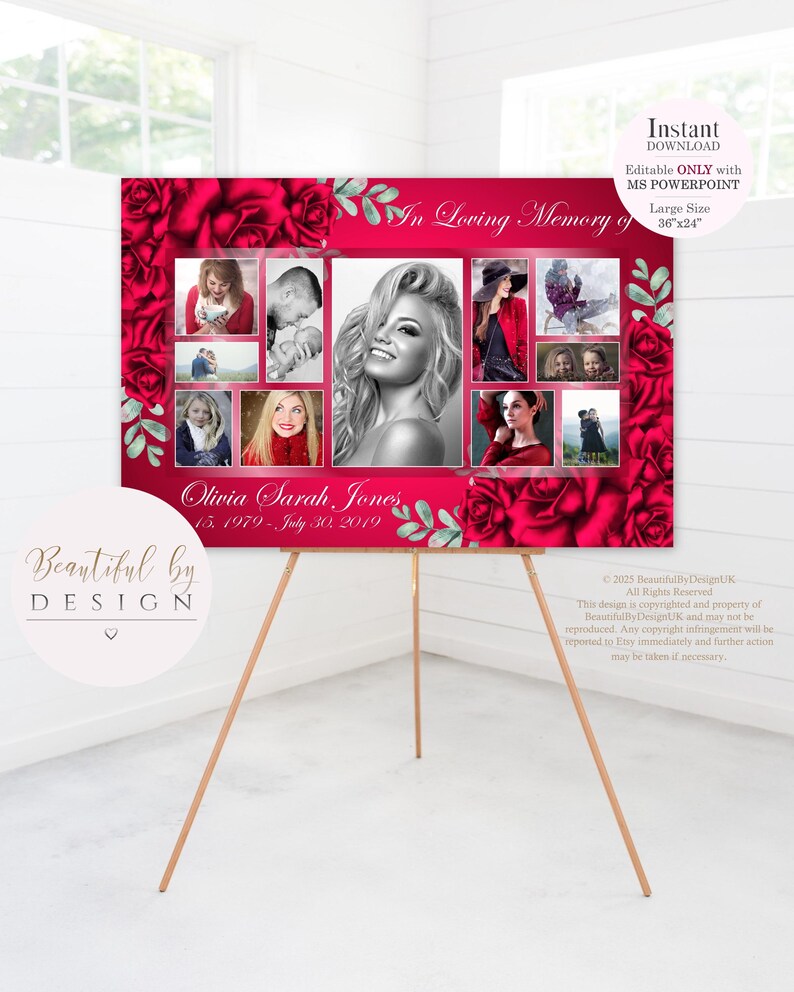 Red Roses Memorial Red Roses Memorial Photo Collage Template, Funeral Poster, Celebration ...